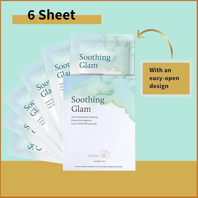 YoungMe Soothing Glam Facial Sheet Mask ??6-Pack | Hydrating & Moisturizing Korean Skin Care for Sensitive & All Skin Types
