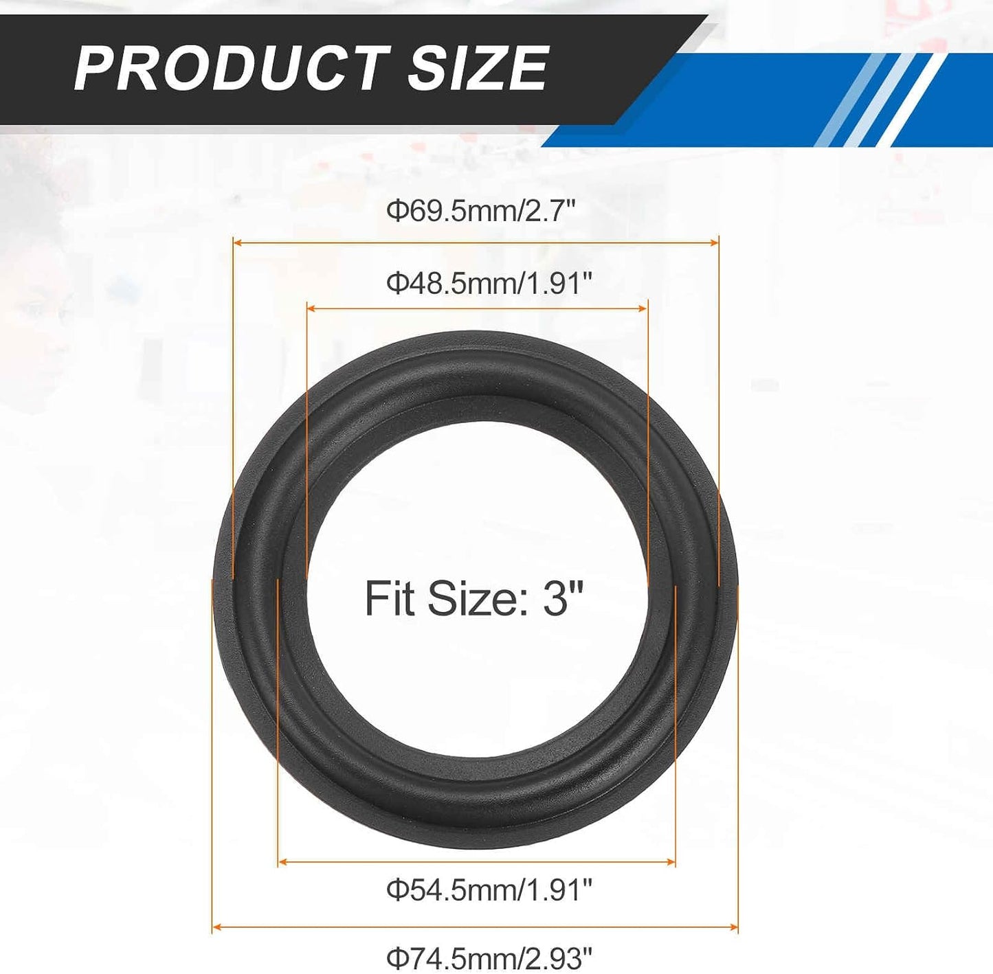 MECCANIXITY 3 Inch 74.5x48.5mm(IDxOD) Rubber Speaker Edge Surround Rings Perforated Subwoofer Rings Replacement Parts