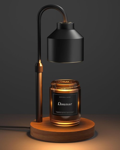 LISUNAR Electric Candle Warmer Lamp - Adjustable Height with Timer & 2 Bulbs | Black Wax Warmer for Jar Candles