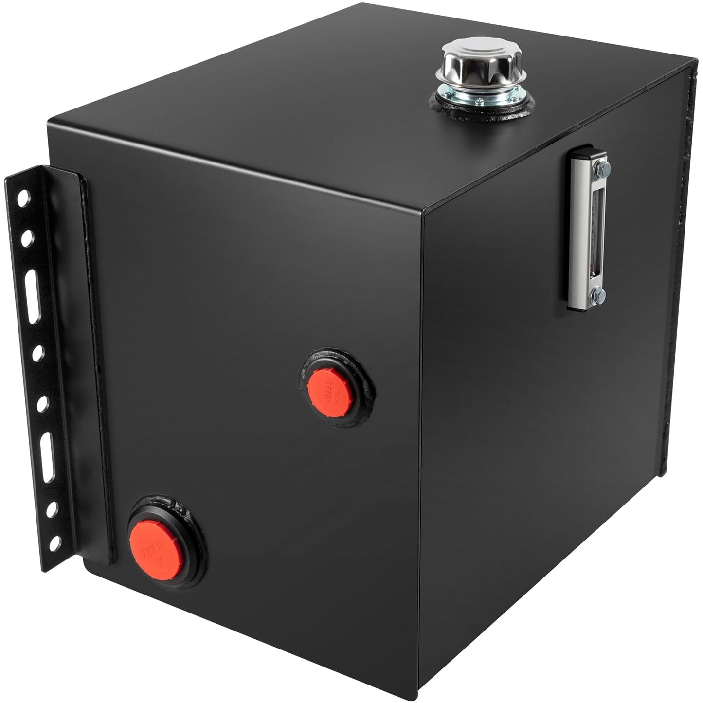25-Gallon Hydraulic Fluid Reservoir Oil Tank For Tractors, Trucks & Log Splitters, Built-in Sight Gauge/Temp Gauge Combo, 2" Wide Fill Port, Heavy Duty Steel Construction, Side Vertical-Mount