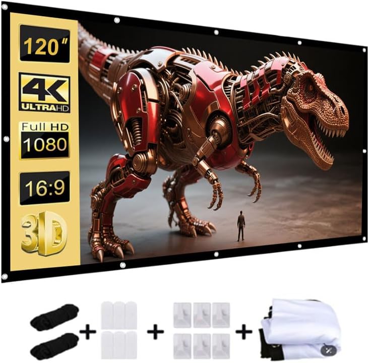 YGSKK 120-inch 16:9 4K Projection Screen, Foldable and Washable Portable Movie Screen, Anti-Wrinkle, Easy-to-Install