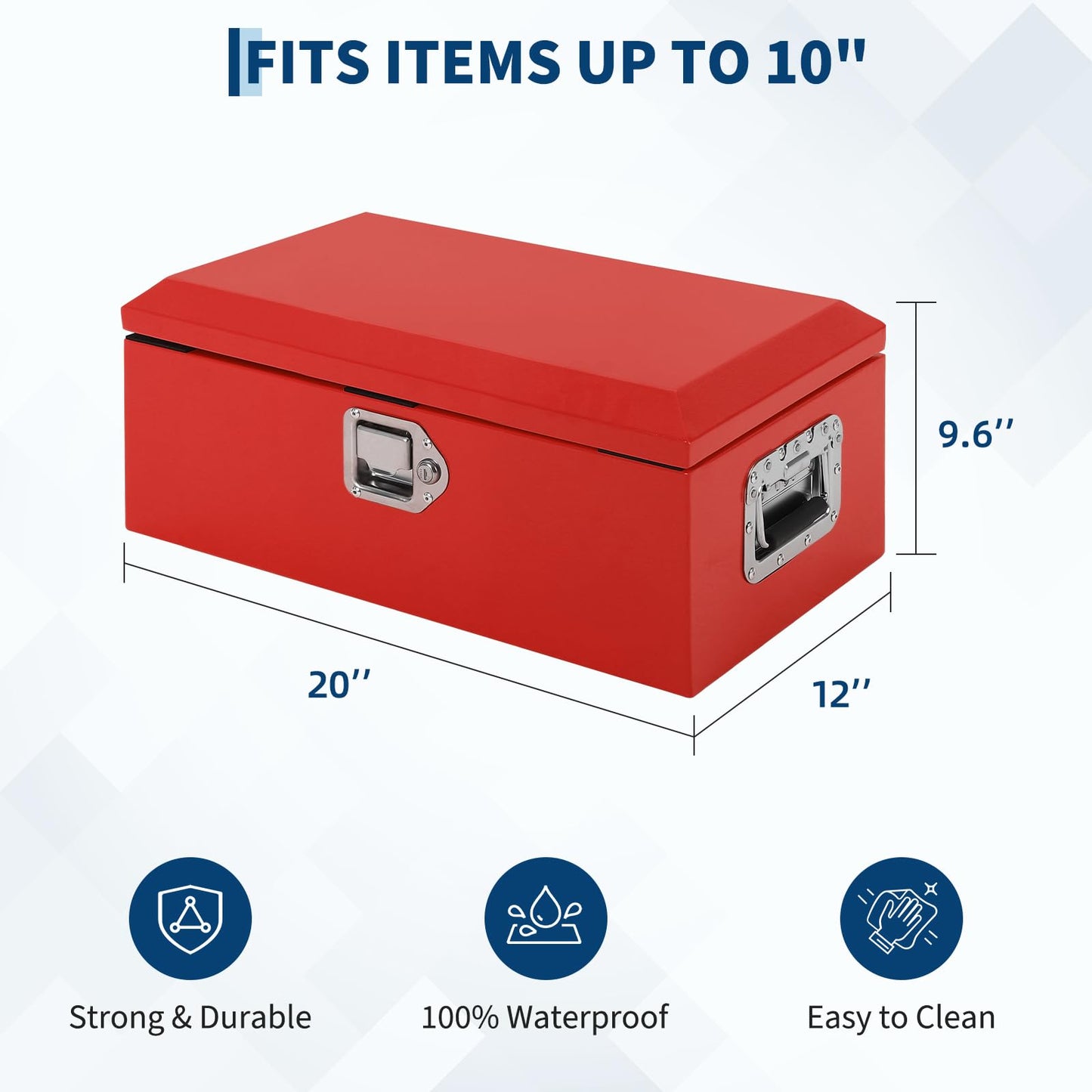 Heavy Duty Steel Metal Tool Box 20x12 Inch for Truck Bed | All-Steel Storage Chest with Lock | Weatherproof & Secure | Fits Full-Size Pickup, RV, Trailer | Industrial-Strength Cross-Bed