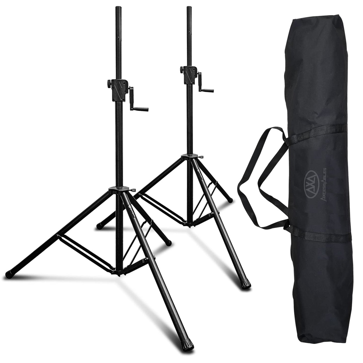AxcessAbles Heavy-Duty DJ Stands with Carry Bag | 175LB Load Capacity | Crank Up Light & Speaker Stands | Stage Lighting Tripods (2 Pack)