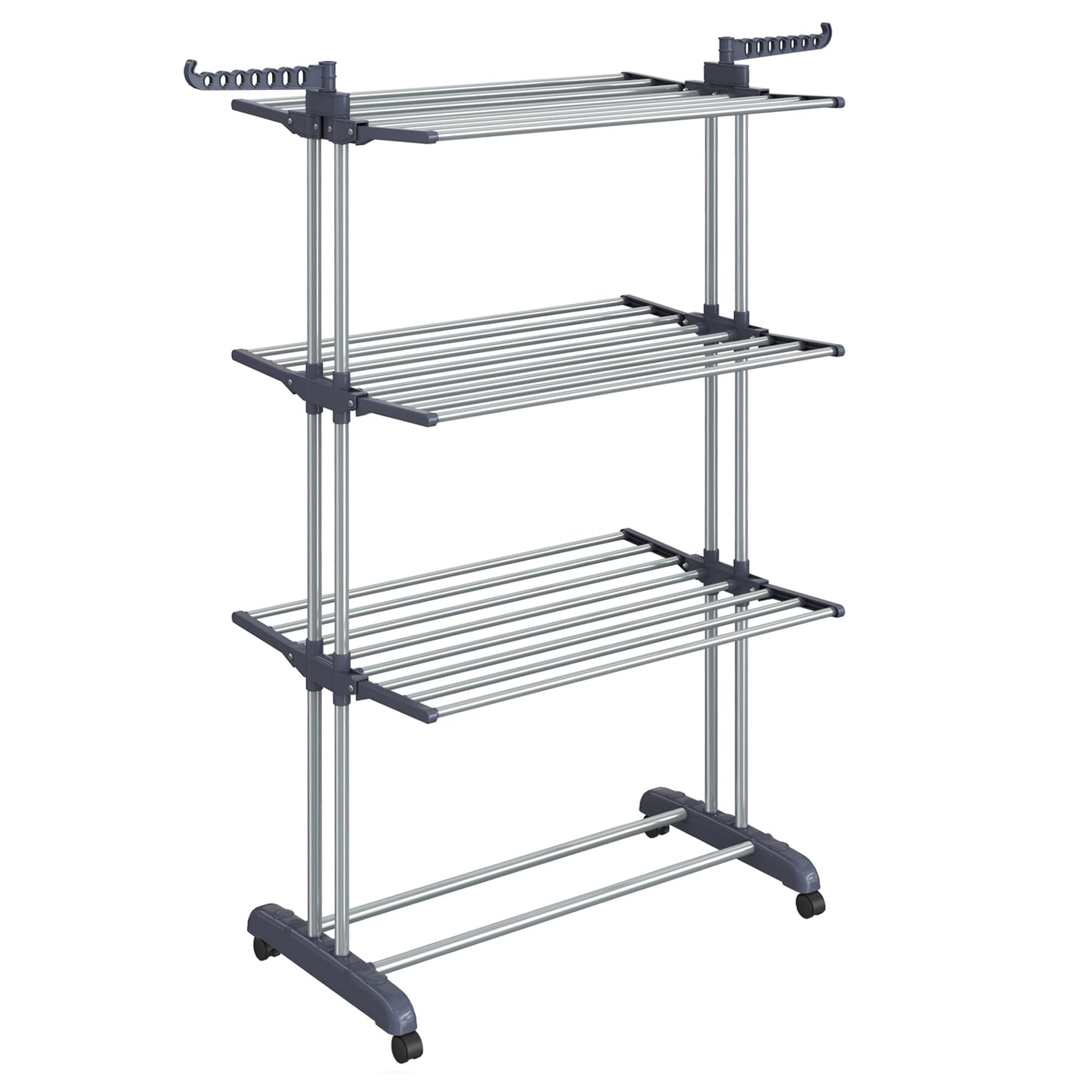 SONGMICS Clothes Drying Rack Stand 4-Tier, Foldable Laundry Drying Rack 68.1-Inch Tall, Steel, Rolling Clothes Horses Dryer Rack, Easy to Assemble, Indoor Outdoor Use, Dove Gray ULLR701G01