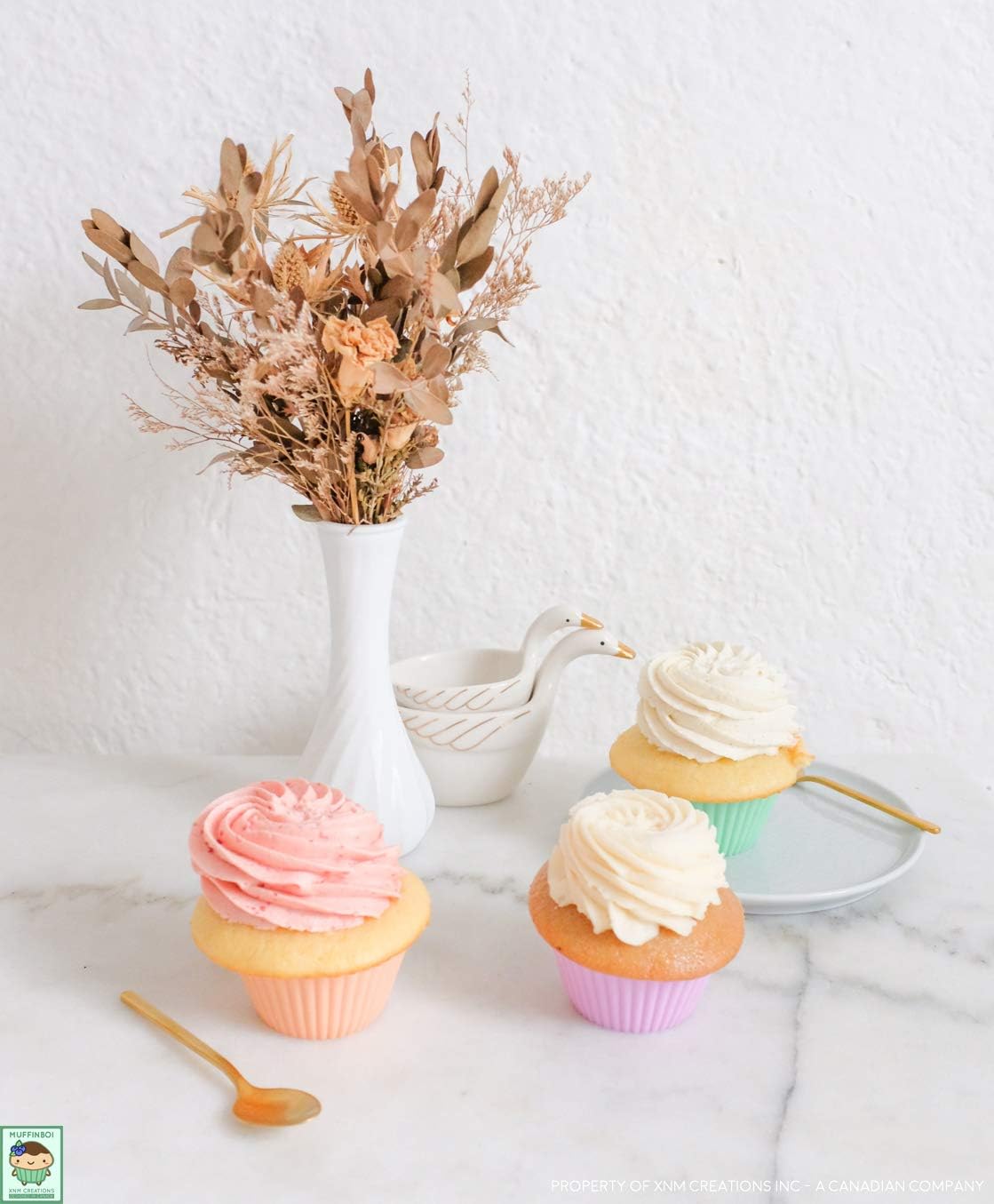 XNM Creations Premium Silicone Cupcake & Muffin Liner Molds - Pastel Baking Cups, Pack of 24