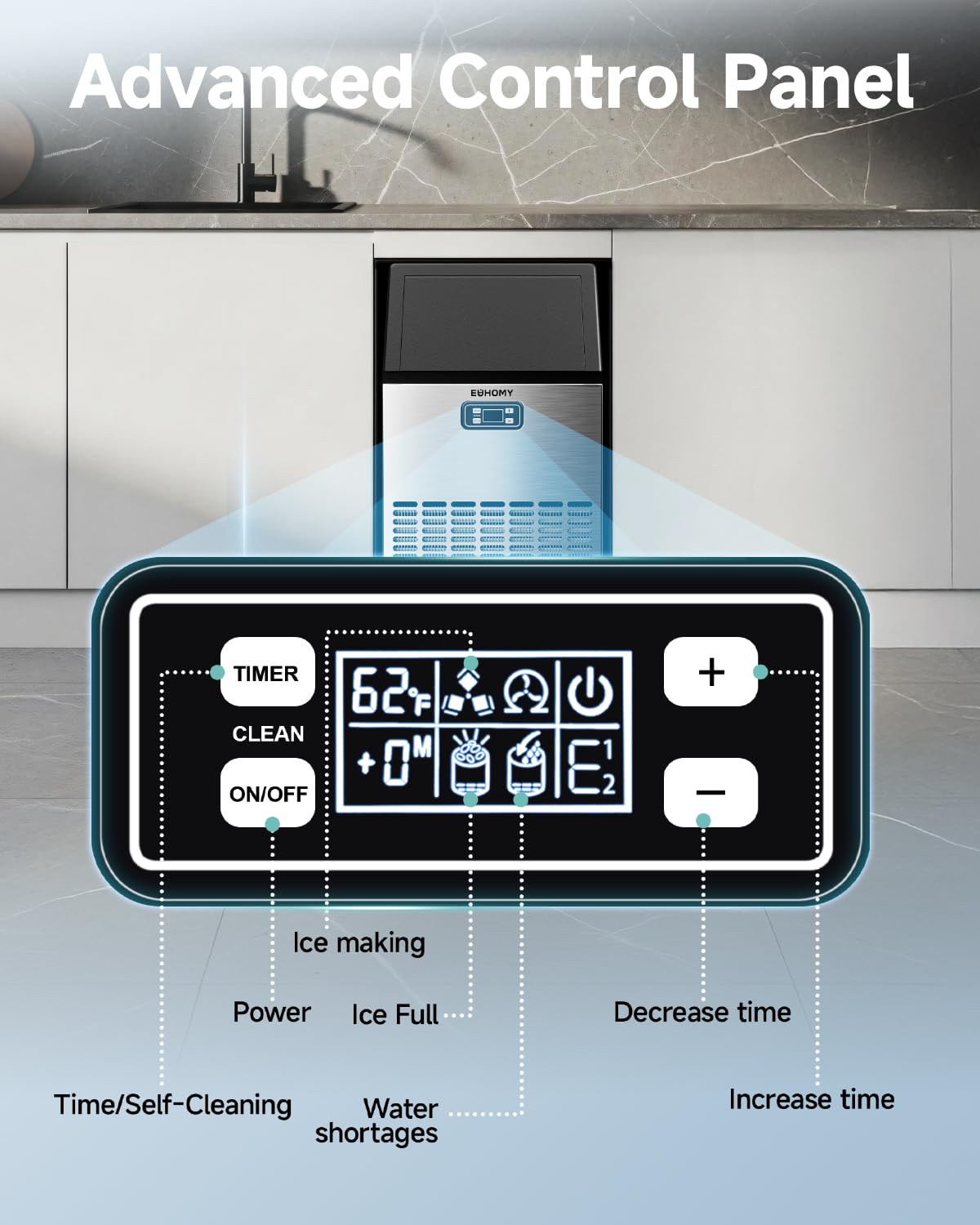 EUHOMY Commercial Ice Maker Machine, 100lbs/24H Stainless Steel Under Counter ice Machine with 33lbs Ice Storage Capacity, Freestanding Ice Maker.