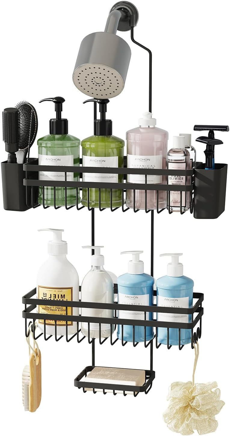 Shower Caddy - 3 Tier Adjustable Bathroom Organizer with Heavy-Duty Suction Cups | Rustproof Black