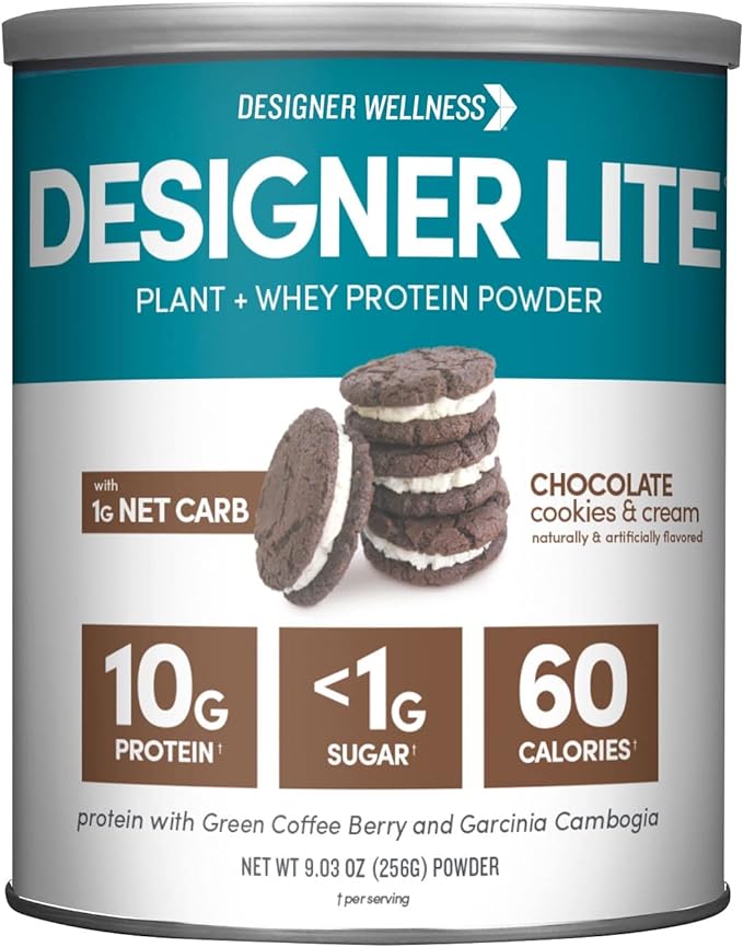 Designer Wellness, Designer Lite, Low Calorie Natural Protein, Prebiotic Fiber, Key Vitamins & Minerals, Chocolate Cookies & Cream, 9.03 Ounces