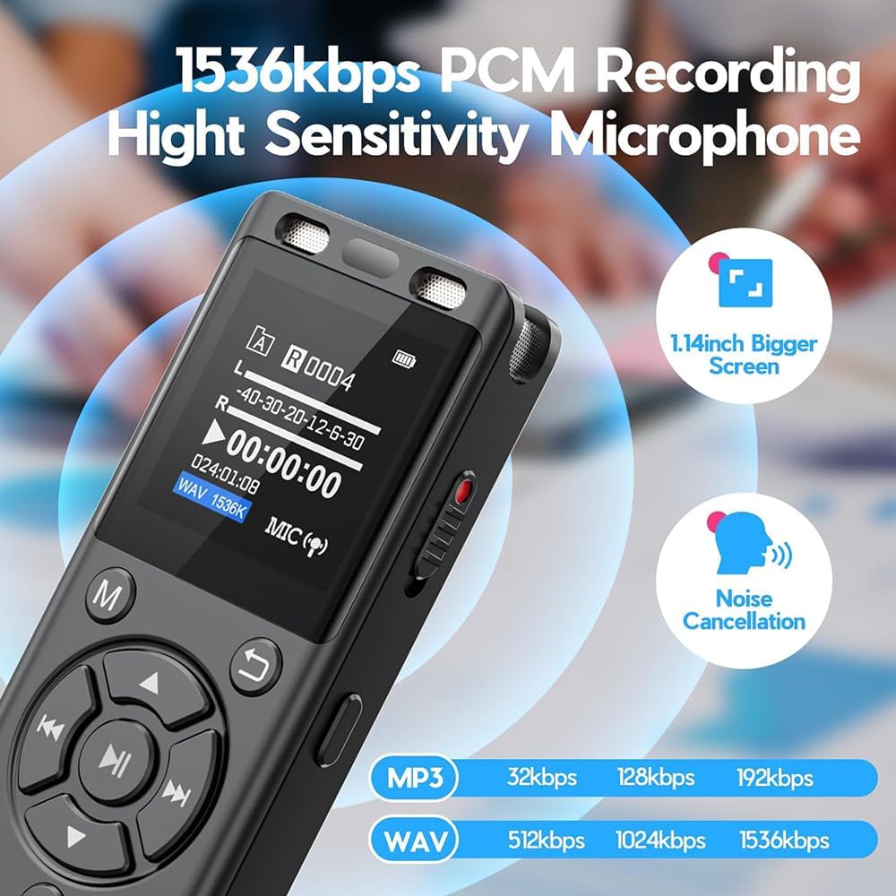 Tonfarb 64GB Repeat,MP3 Digital Voice Recorder with Playback,Audio Recording Device for Lectures