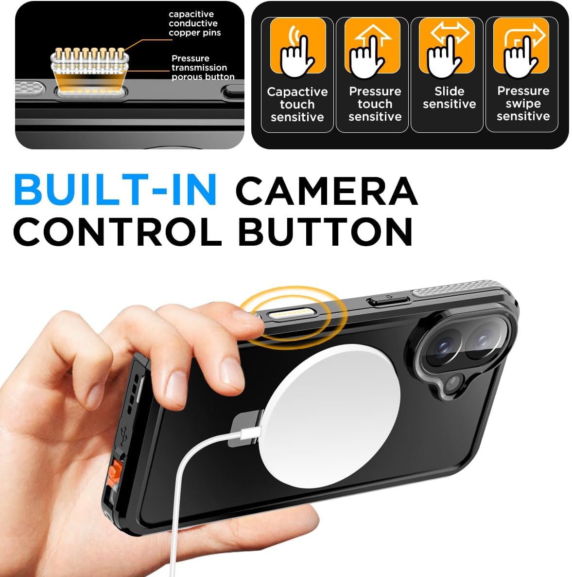 AICase 16 Protector][IP68 360] 6.1''2024 Magnetic for iPhone Case Waterproof Magsafe[Ring Invisible Stand & Screen