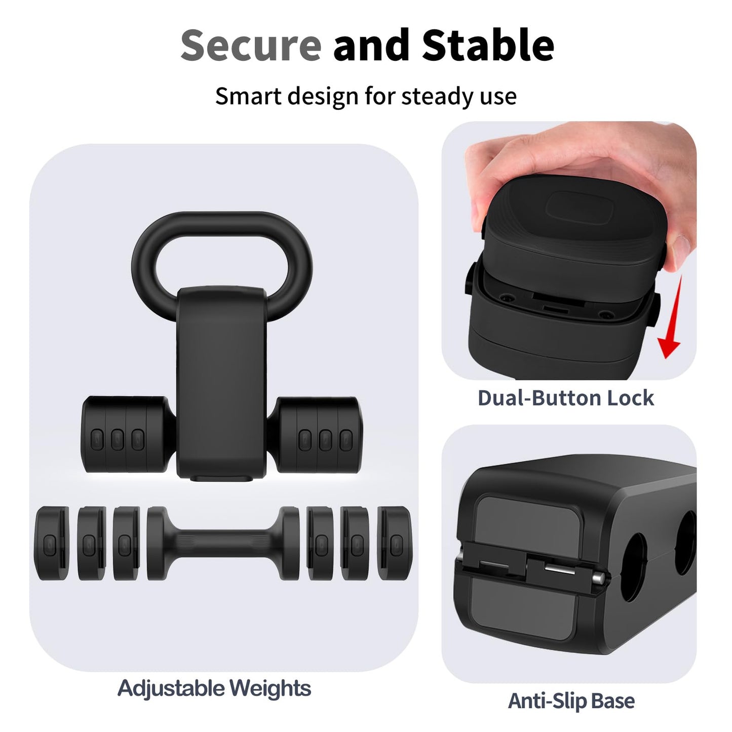 Hezeyferg 2-in-1 Adjustable Dumbbells Set, 4 Levels Weight Dumbbells Set for Women Men, Each 2.2/3.3/4.4/5.5lb Hand Weights with Kettlebell Form for Home Gym Exercise Training (Black)