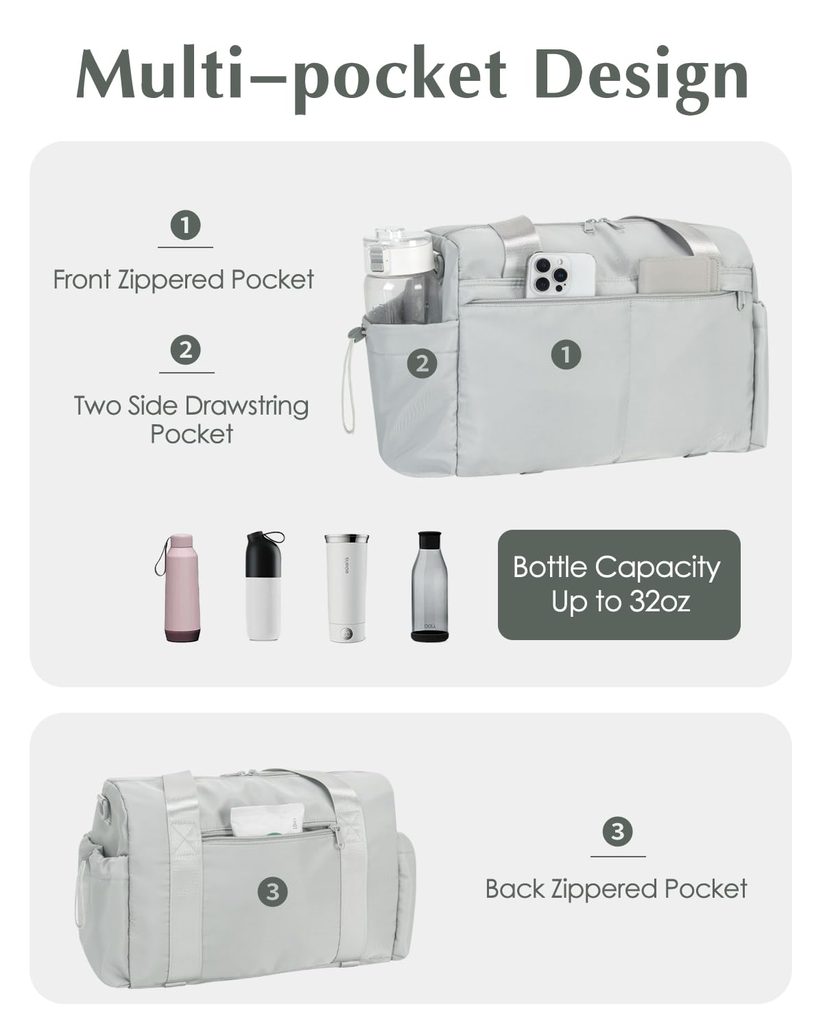 Small Gym Bag, Mini Gym Bag for Women with Yoga Mat Holder and Wet Compartment, Cute Small Yoga Mat Bag with Water Bottle Pocket for Workout Dance, Gray