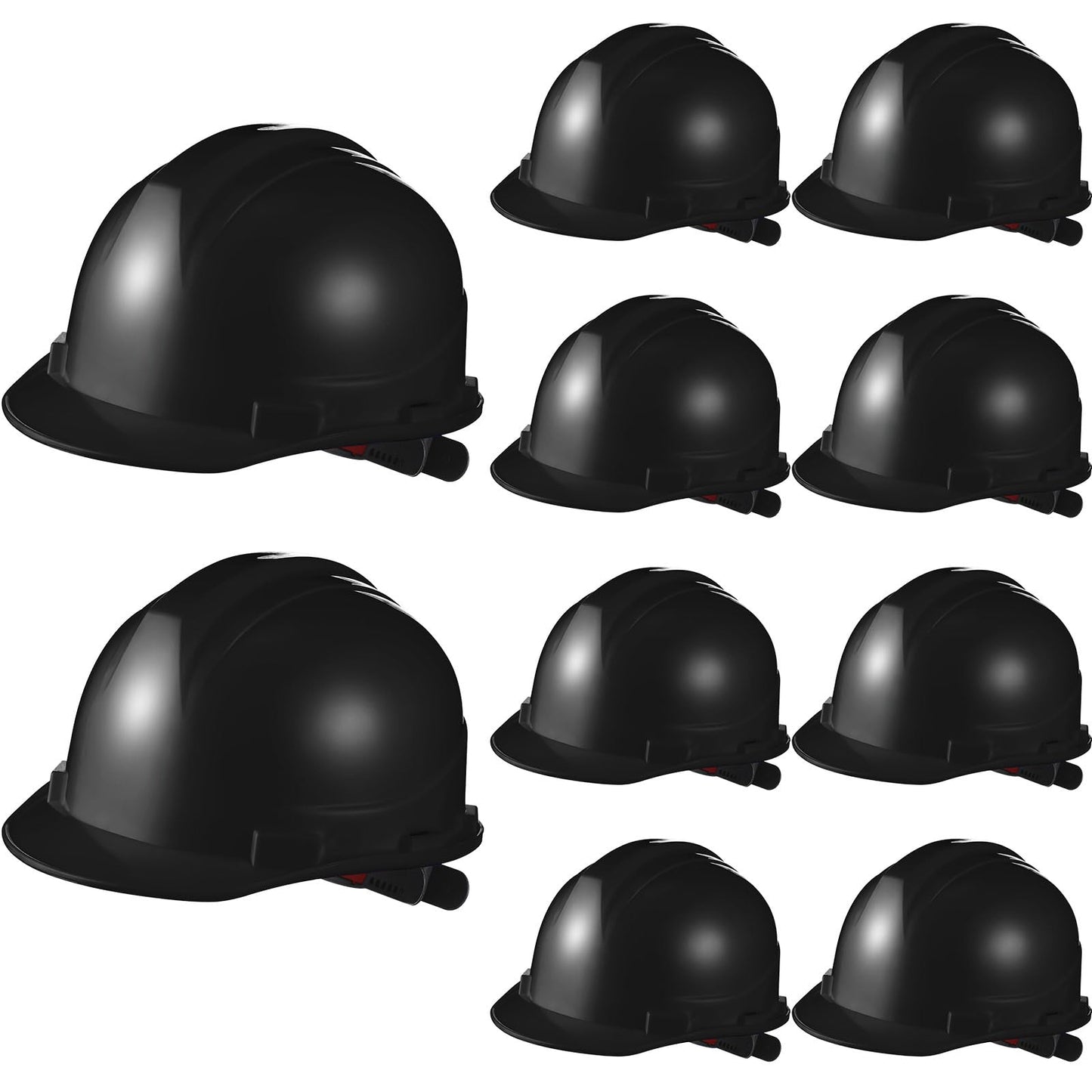 Leumoi 10 Pcs Suspension Hard Hat, Construction Hard Hat for Safety, Ratchet Cap Style with Self Adjusting Crown Straps for Man Woman (Black)