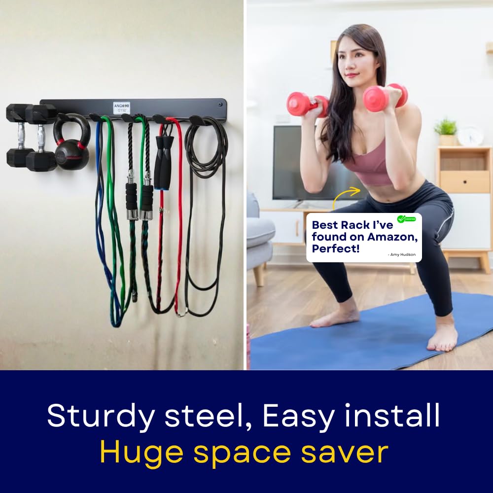 Anchor Gym Resistance Band Storage Rack - Gym Rack Organizer for Ropes, Straps & Small Dumbbells - (L-17 Inches) - (Screws Included)