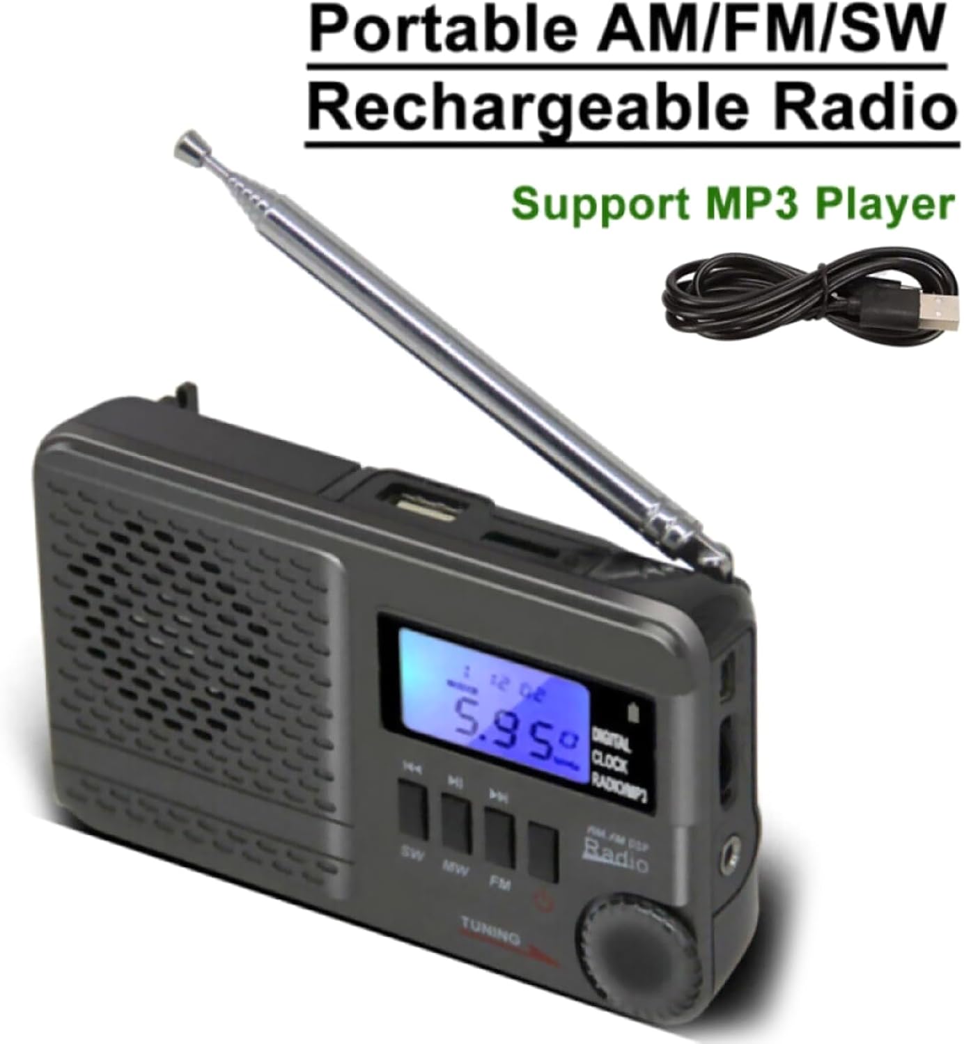 DBEIXIWEI 32GB MP3 Digital Tri-Band AM FM SW Radio Support USB Flash Drive & Micro SD Card Max Built-in Player & Clock