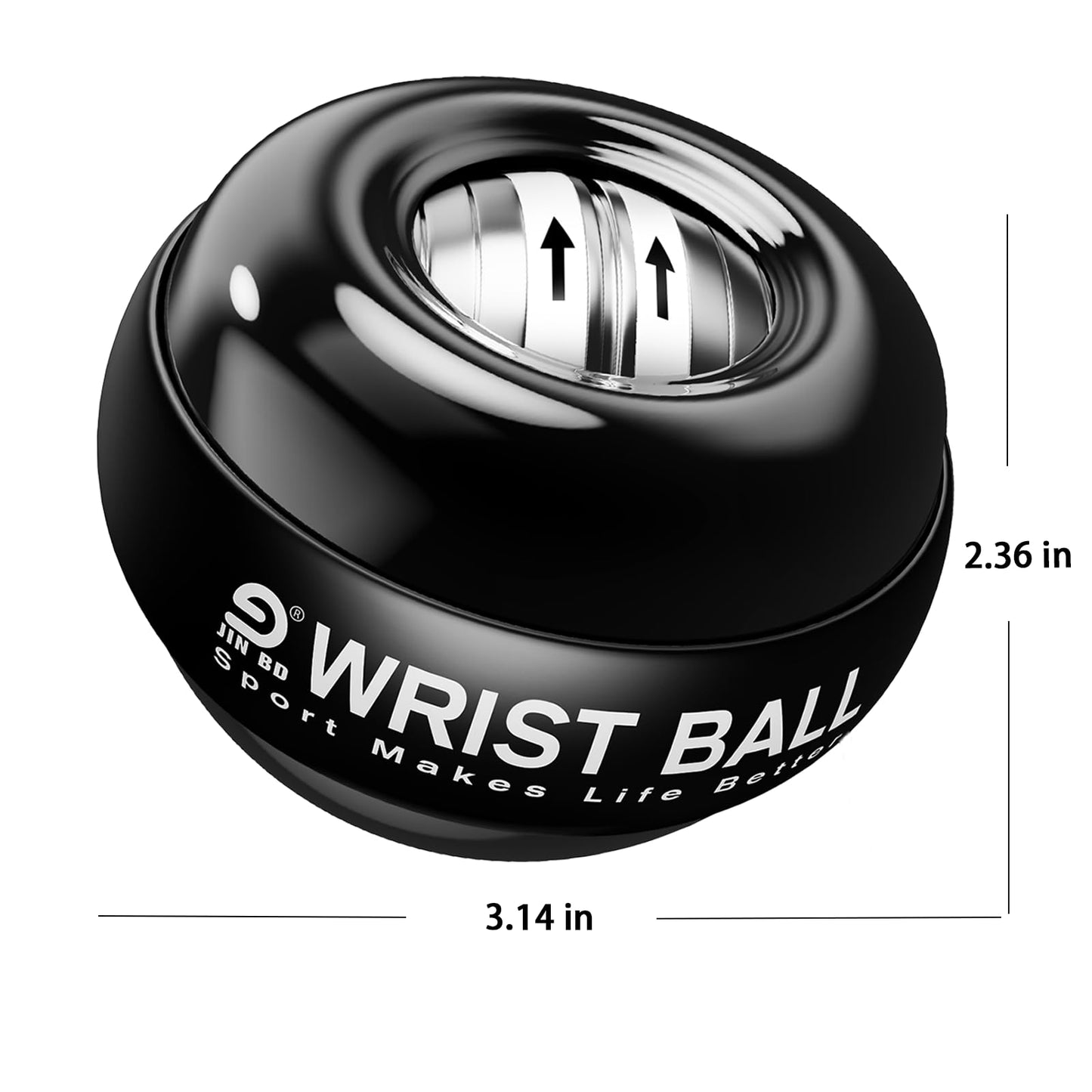 JIN BD Auto-Start Gyro Ball Wrist Trainer, Gyroscopic Forearm Exerciser for Strengthening Arms, Fingers, and Muscles (Pure Black No Light)