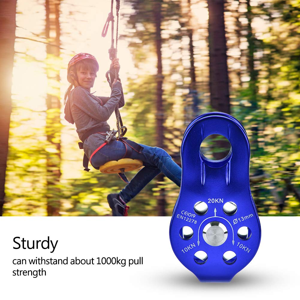 Omabeta Pulley, Heavy-Duty Aluminium Alloy Construction with Smooth Rotation, Single Rope Pulley Block, for Climbing and Hauling, Blue, for 8-12mm Rope