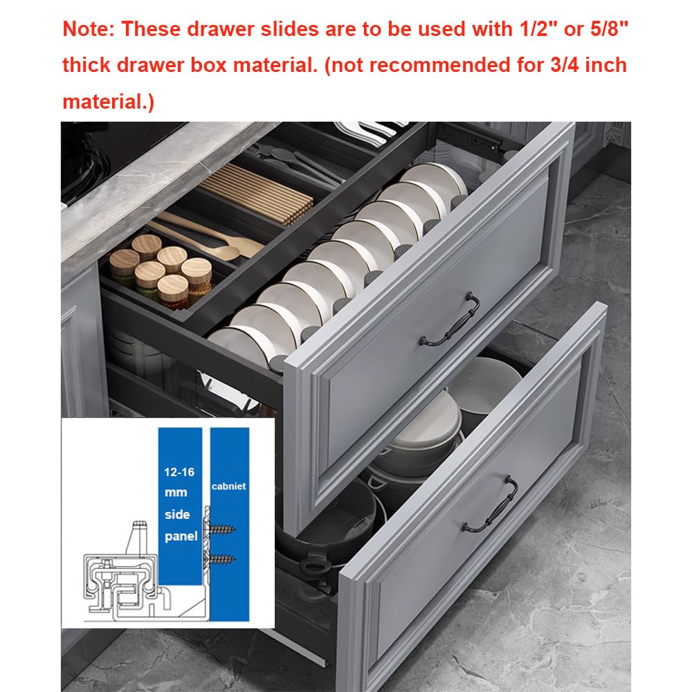 6 Pair of 22 Inch Undermount Soft Close Drawer Slides 100LB Load Capacity Full Extension Concealed Drawer Rails with 3D Locking Device