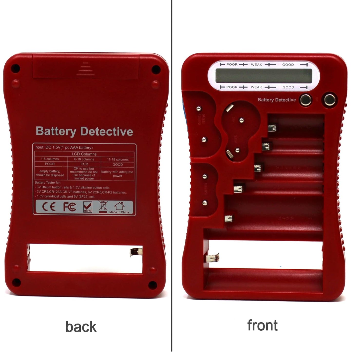 Battery Detective 12 9V CR2032 CR123A N/LR1 CR2 CR-V3 2CR5 CR-P2 1.5V/3V Type Battery Tester with LCD Display, AAA