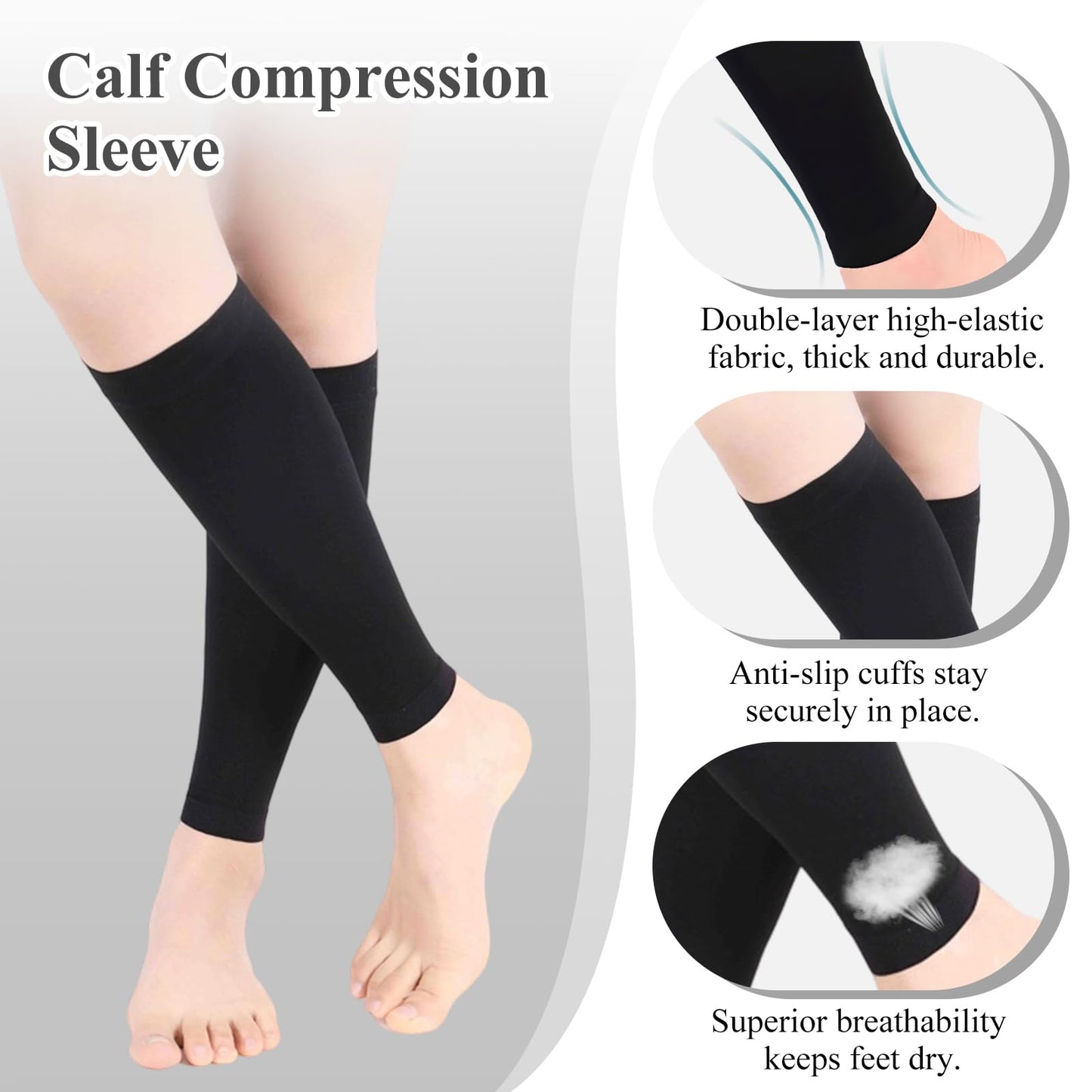 20-30 MmHg Medical Toeless Compression Socks for Women and Men,Legs Compression Sleeve Ankle Wide,Open Toe Stockings Compressions Knee Post for Varicose Vein,Circulation Recovery,for Travel,Run (Black Sleeve, L)