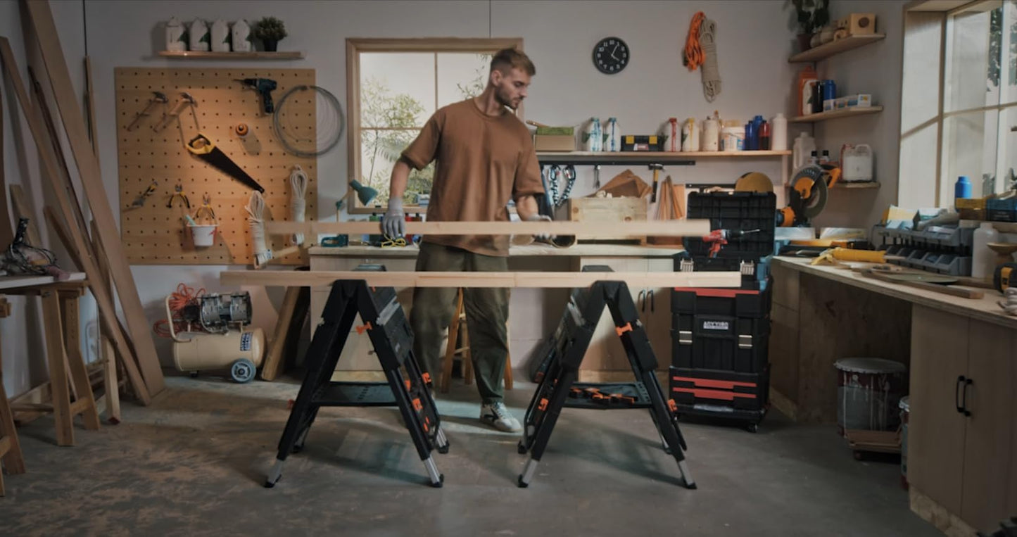 Anyyion Work Bench,2-in-1 Folding Work Table and Sawhorse, 31" W x 25" D x 28”-31" H,Easy Setup Portable Workbench, 4pcs Clamps, 2pcs Bench Dogs