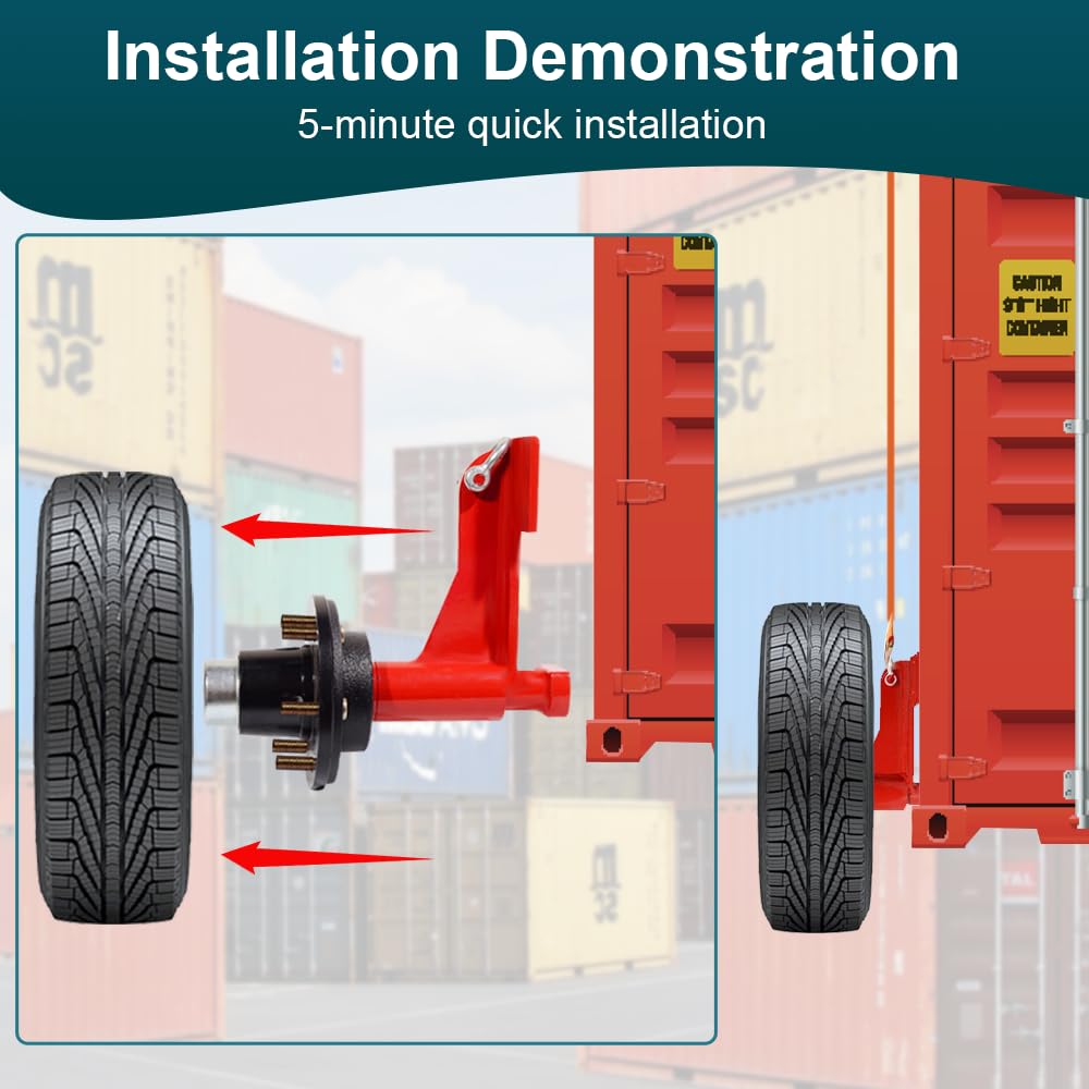 Professional 2 Pack Shipping Container Wheels 6-Lug Wheels Kit, Shipping Container Axle, Heavy Duty Shipping Container Accessory with Ratchet Tie Downs for Moving 20ft - 40ft Container