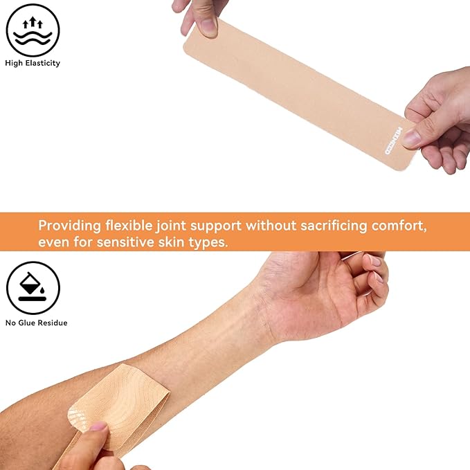 Waterproof Kinesiology Tape Roll Precut Rock Tape for Knee | Copper Elastic Sports Tape (120ct 6 Rolls Beige)