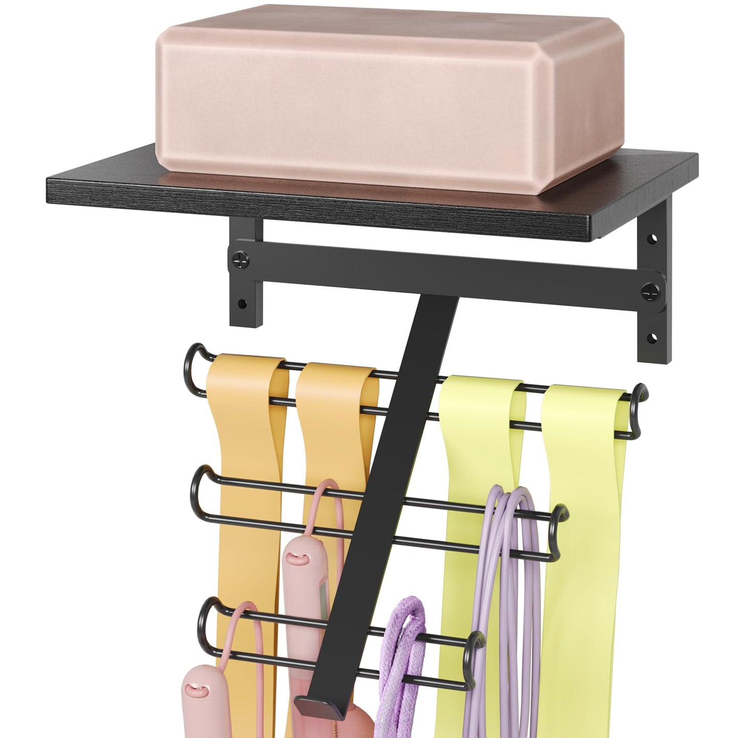 TJ.MOREE Resistance Rack Band Storage Hanger with Shelf Gym Equipment Organizer, Storage Rack for Home Gym,Black