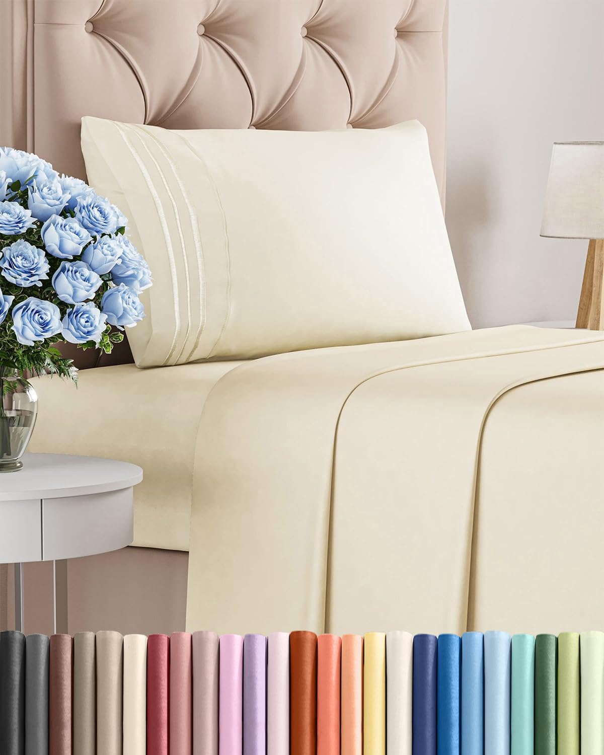 Comfy Twin Size 3-Piece Sheet Set | Breathable & Cooling Hotel Luxury Bedding - Ultra-Soft, Deep Pockets, Off White