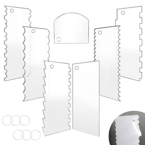 7 PCS Cake Scraper Set, Clear Acrylic Cake Smoother Scraper, Clear Cake Combs, Multi-Shape Edges with Connector Rings, for DIY Icing Frosting Buttercream, Baking Tool Kit