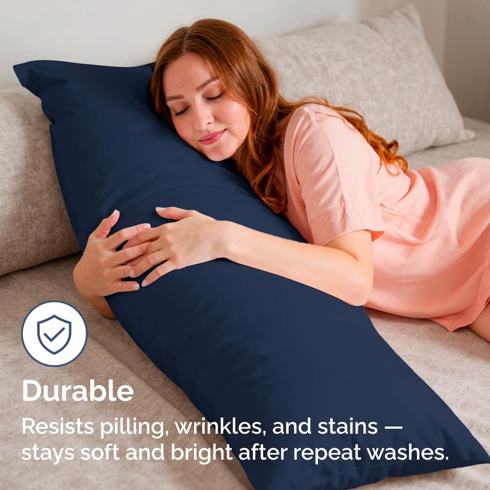 Skiennix Body Pillowcases Set of 4 | Soft 20x54 Long Pillow Covers for Side Sleepers - Navy Blue, Machine Washable