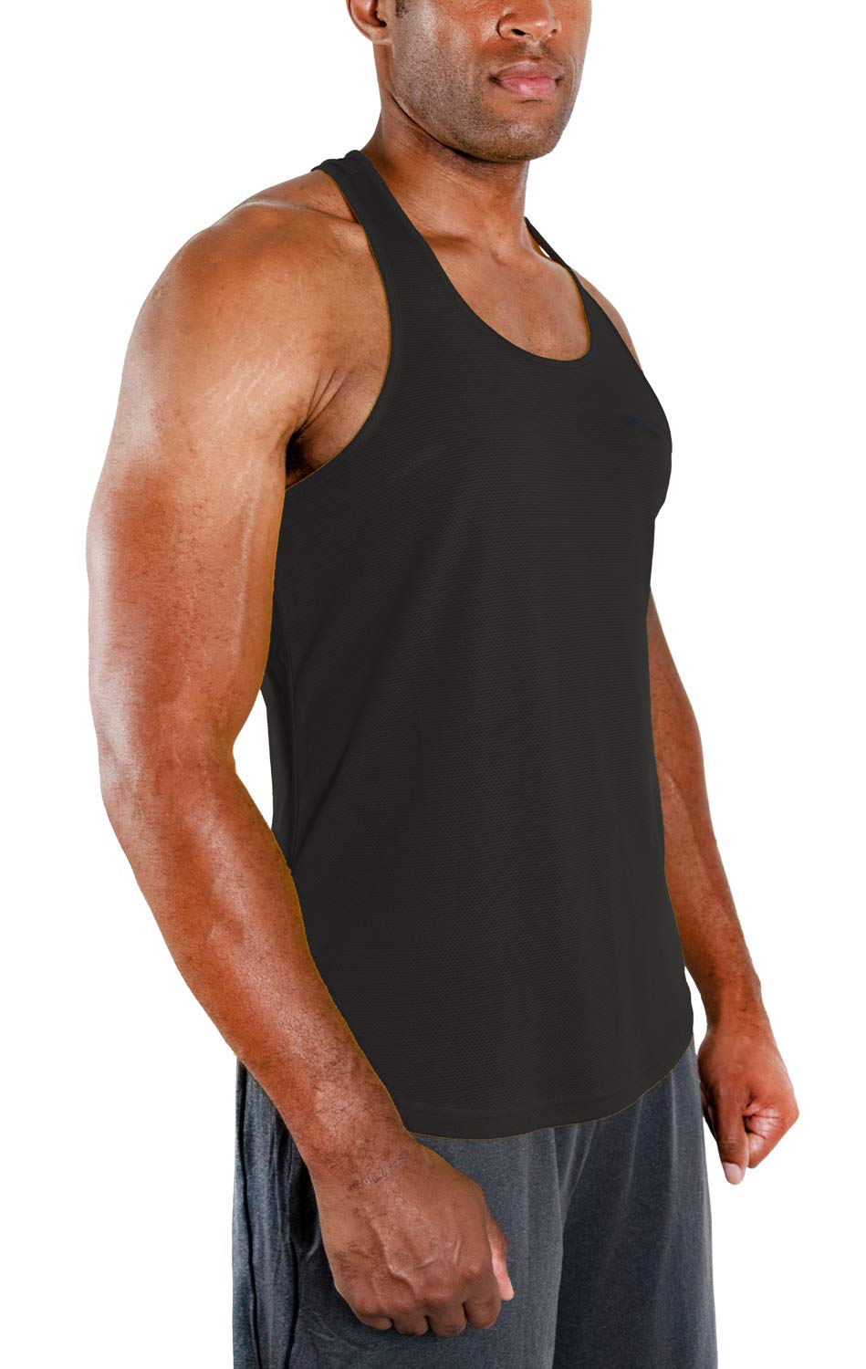 DEVOPS 3 Pack Men's Y-Back Dry Fit Muscle Gym Workout Tank Top (Large, Black/Navy/Blue)
