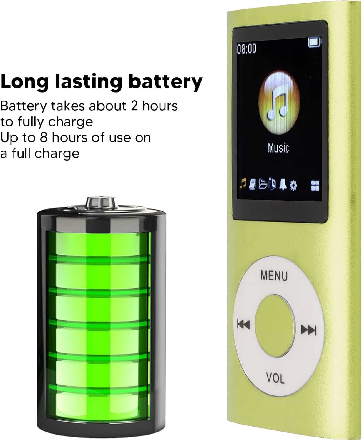 Dan&Dre MP3 1.8 Inch 64G Player, LCD Slim Portable Music Player with Lossless Sound, Aluminum Alloy, Expandable (Green)