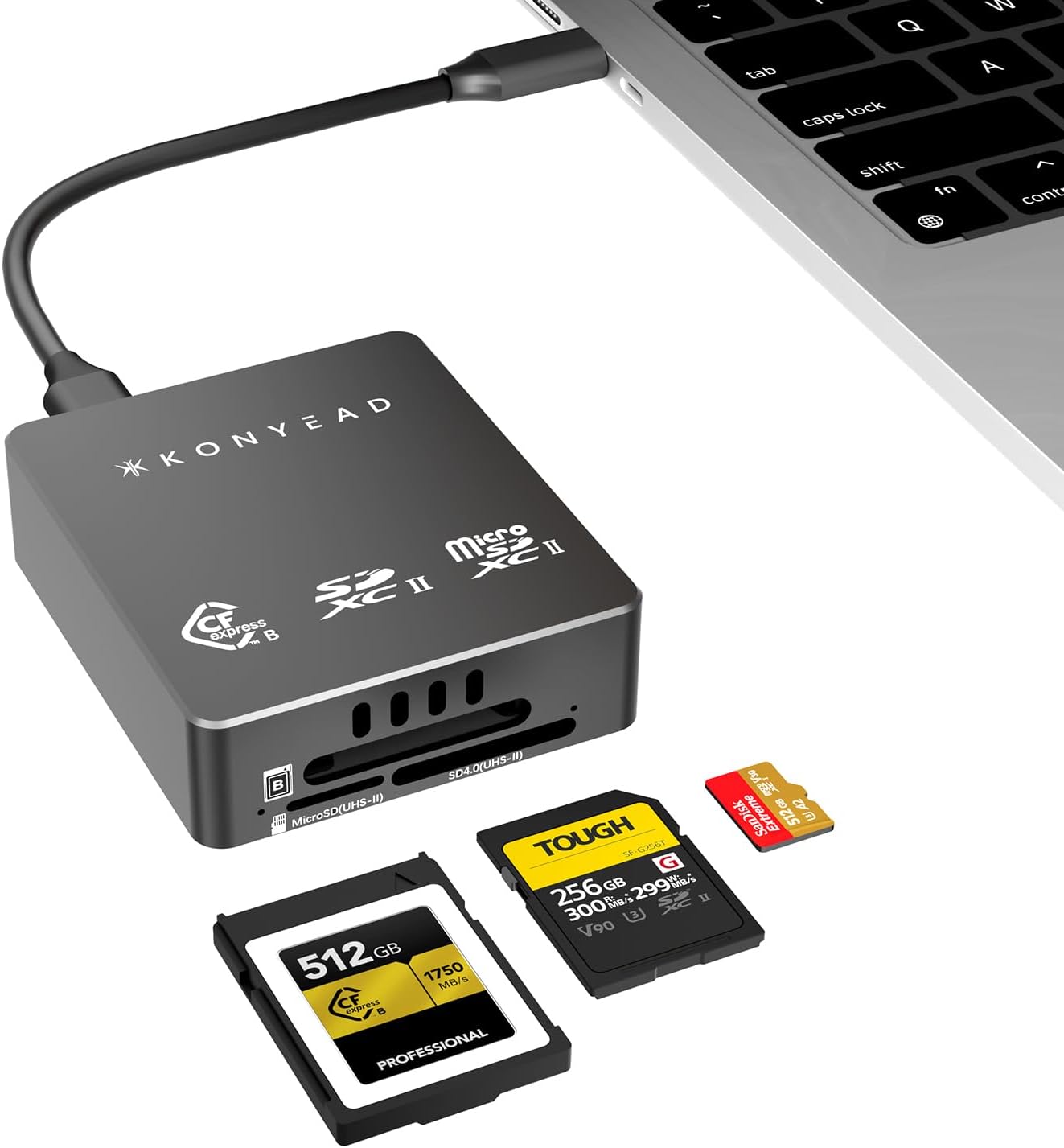 KONYEAD 3-in-1 3.2 10Gbps,UHS-II,Aluminum OS/Android(9336B) CFexpress Type B & SD & Micro SD Card Reader, Built