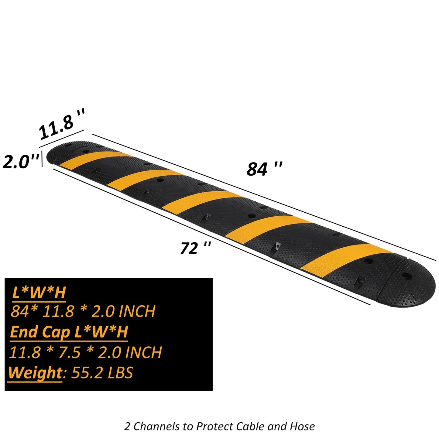 CuisinAid Speed Bump, 84'' Rubber Speed Bumps, 2 Channel Modular Speed Hump, Cable Ramps Hose Protector Ramps with 2 End Caps and 6 Bolt Spikes for Asphalt Concrete Gravel Driveway Road