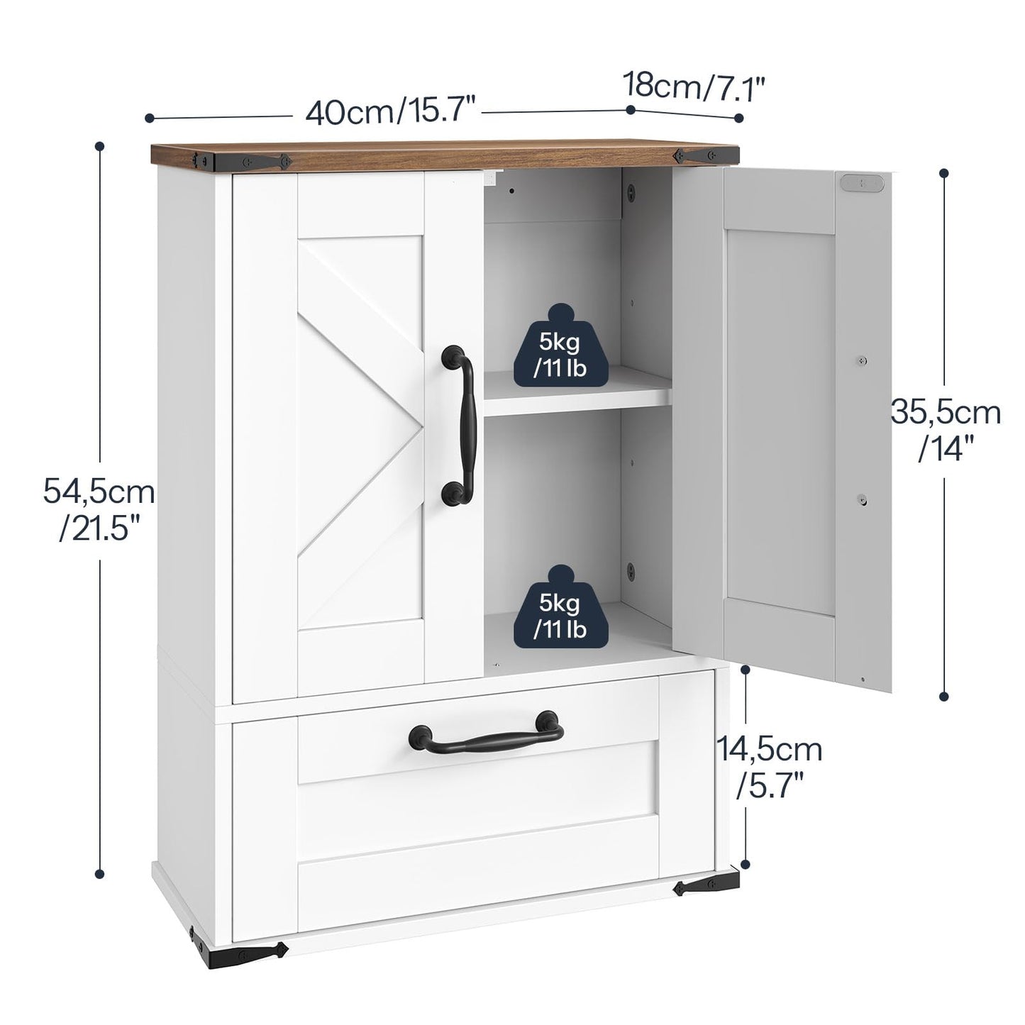 HOOBRO Farmhouse Wall Mounted Cabinet with Adjustable Shelf, Medicine Cabinet with Flip-Down Door, Over The Toilet Bathroom Organizer, for Small Bathroom, Kitchen, White and Walnut