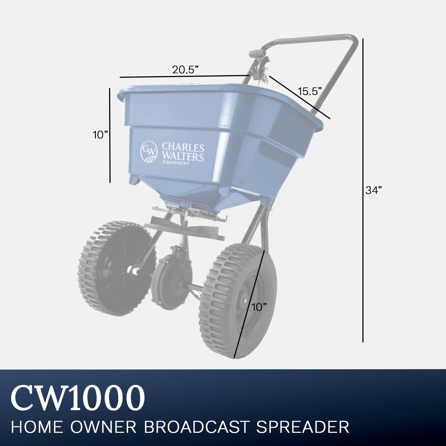 Charles Walters Equipment CW1000 Homeowner Broadcast Spreader, 65lb Capacity with Powder-Coated Steel Frame for Spreading Grass Seed, Fertilizer, and Ice Melt on Lawns, Driveways, and More