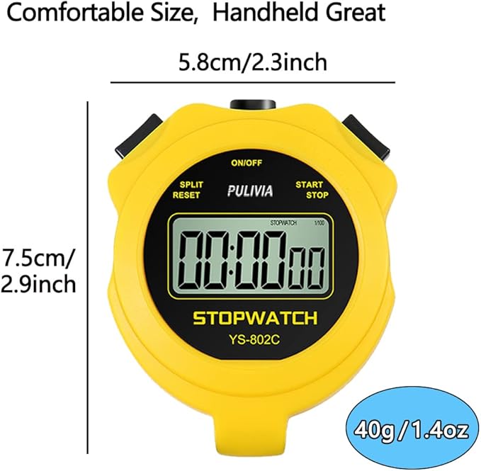 Digital Stopwatch Timer Only Stopwatch with ON/Off, NO Bell No Whistle Silent Basic Operation Children Friendly, PULIVIA Sport Stop Watch for Coaches Kids Swimming Running