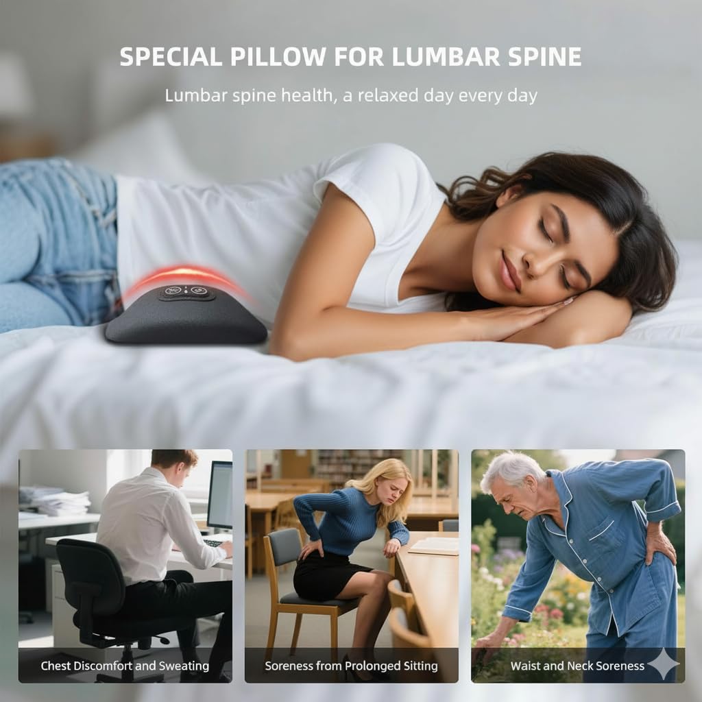 TNDCKP 3 in 1 Back Massager for Spine and Lower Back, Electric Lumbar Massager with Heat, Spine Massage Pillow with Traction Support for Home and Office Comfort (Grey) (Grey)