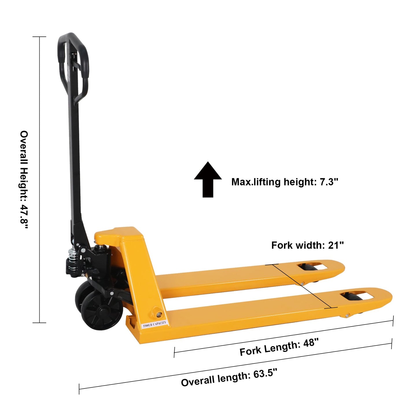 Aequanta Manual Pallet Jack Industrial Hand Pallet Truck 48" Lx21'' W Forks 5500Lbs Capacity