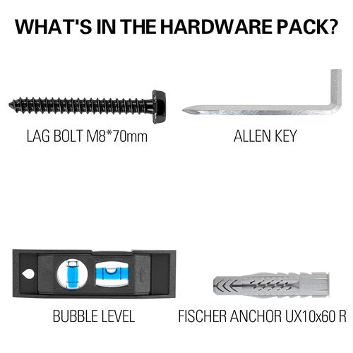 Mounting Dream Lag Bolt Kit - M8 Lag Bolt for Wood Studs & Fischer Anchors for Concrete Walls | Includes Allen Key & Bubble Level