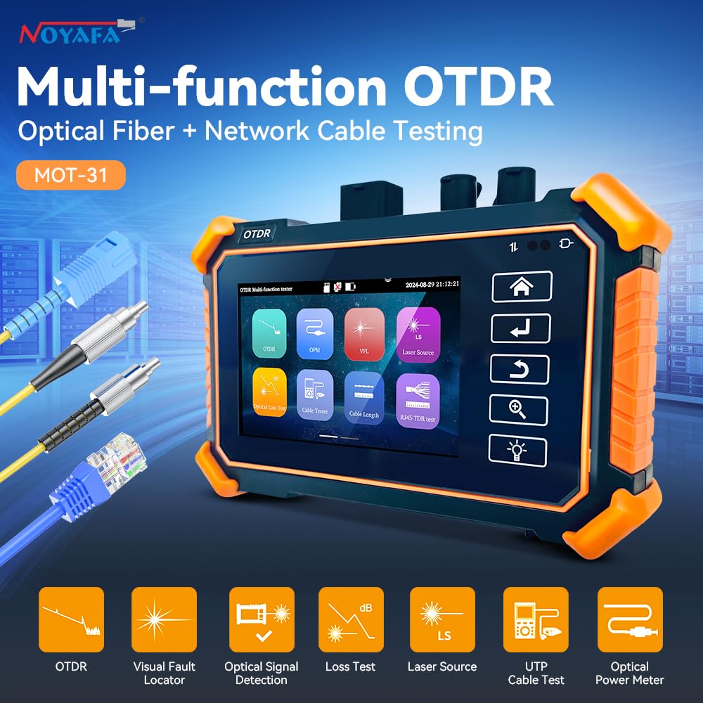 New Upgraded OTDR Optical Fiber Tester, Fiber Network Tester Support Event Map Optical Power Meter OLS(Loss Test) VFL LS(Light Source) Length Ping POE Test, IP Scan RJ45 Network Tools