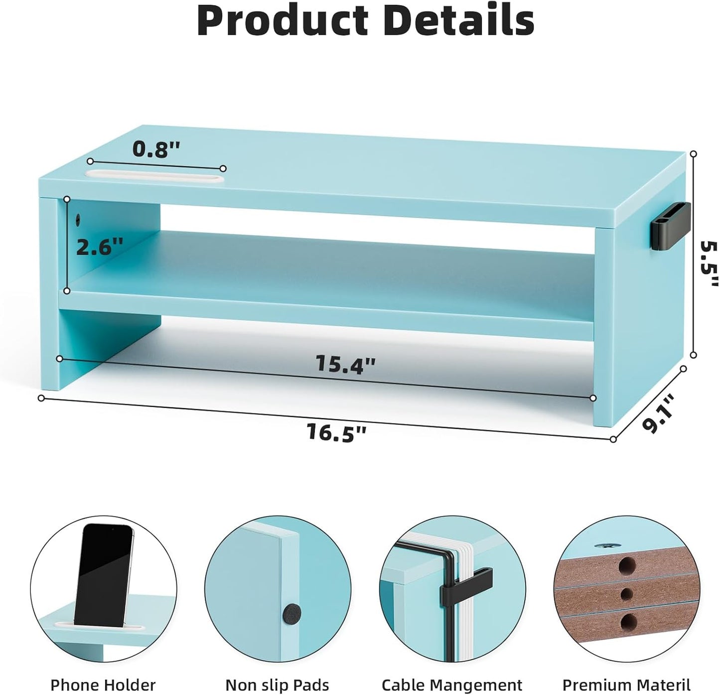 16.5 Inch 2 Marbrasse Monitor Stand Riser, Tier Computer Printer Shelf Stand for Laptop Computer Screen Storage