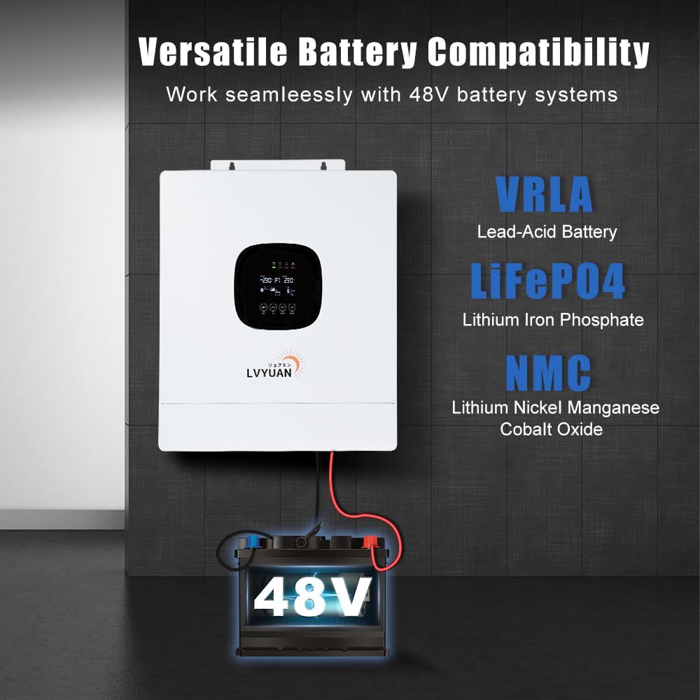 LVYUAN Hybrid Solar Inverter 5000 watt, DC 48V Pure sine Wave Hybrid Inverter to AC 120V Inverter and 100A MPPT Solar Inverter Charger for Off-Grid System