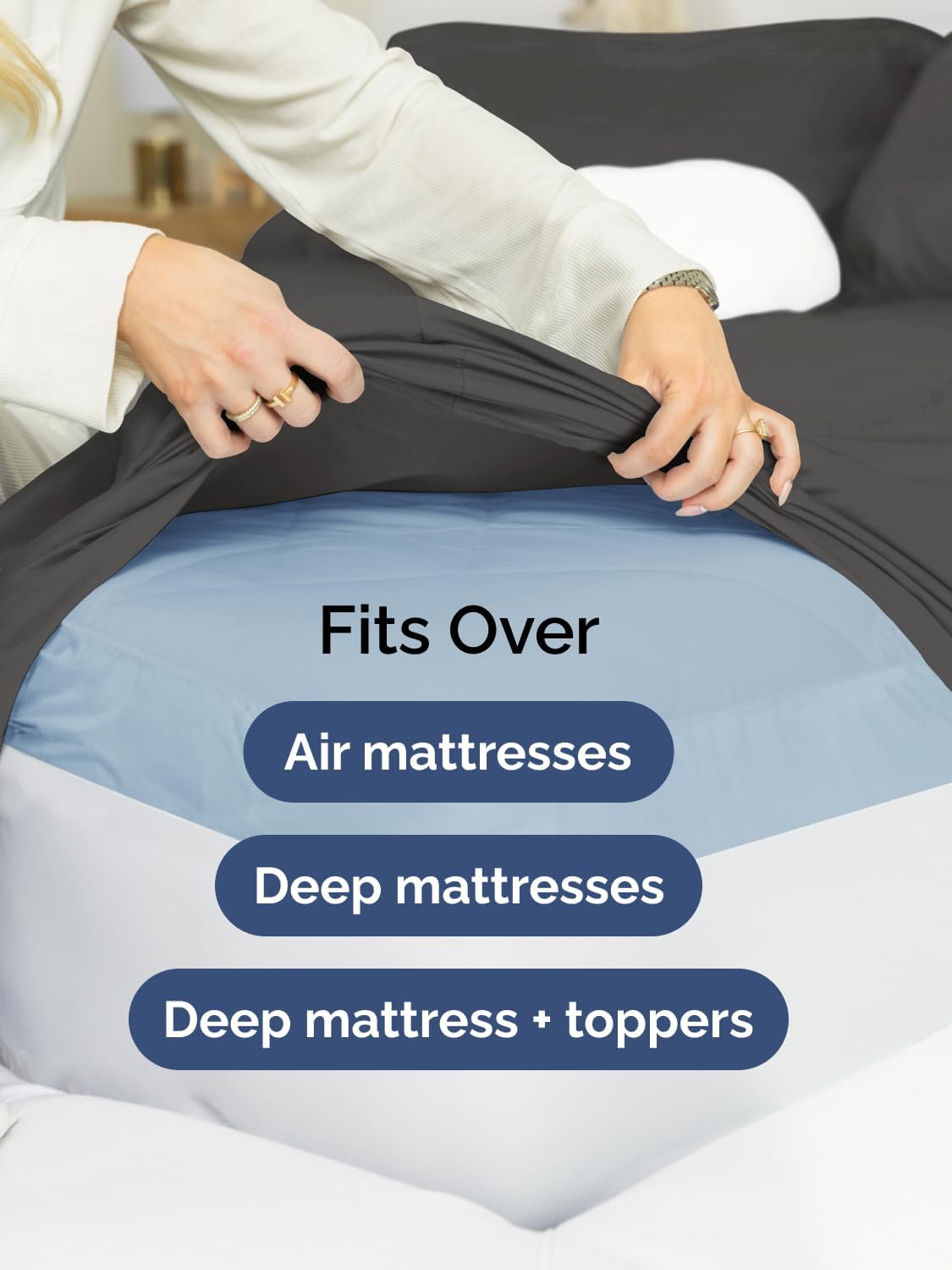 Skiennix Extra Deep Split King Sheet Set - 7 Piece Breathable Cooling Bedding - Soft Wrinkle-Free Charcoal