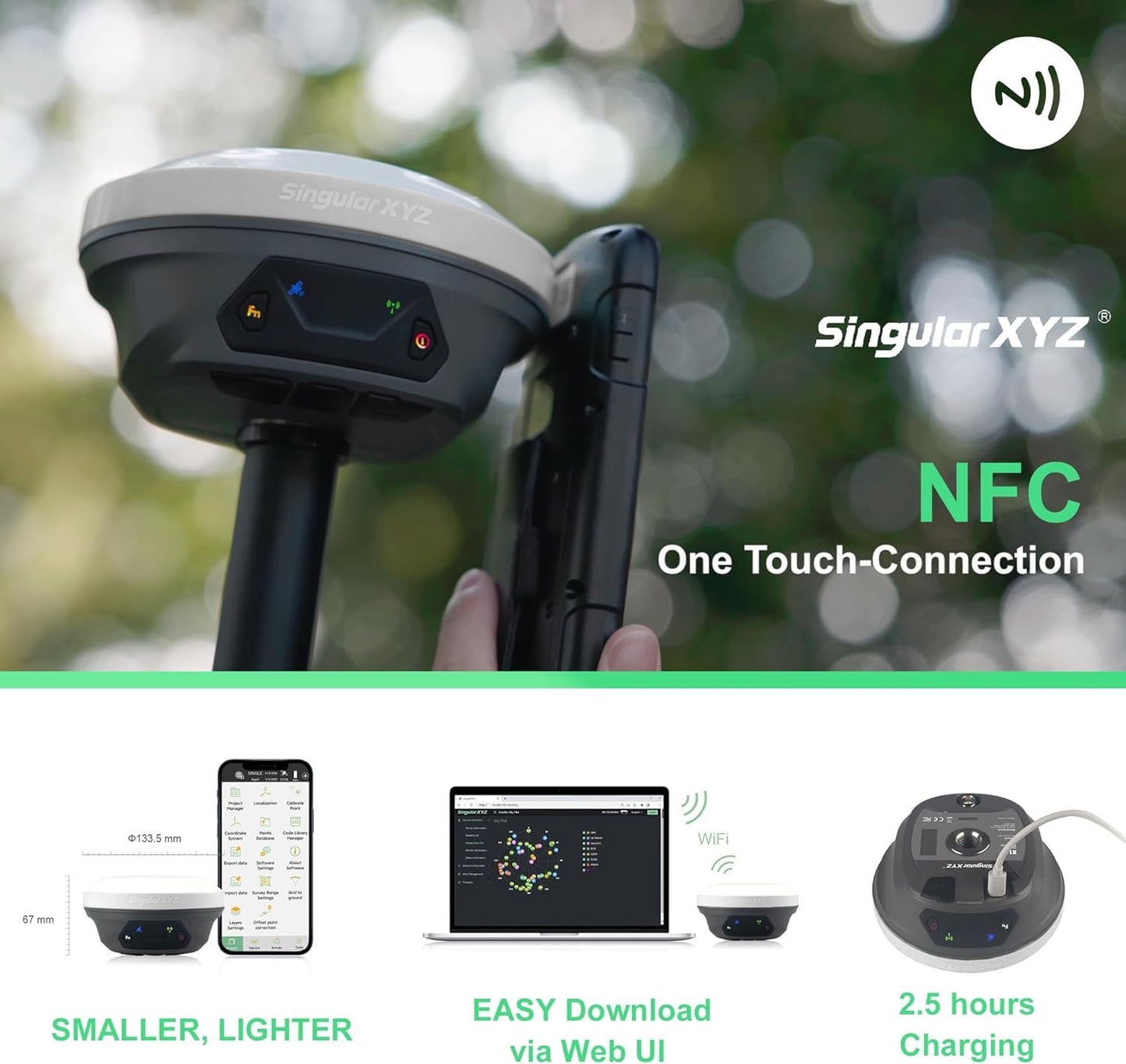 E1 Lite GNSS RTK Surveying Equipment, RTK GNSS GPS with IMU Rover & Base, GPS RTK Handheld Collector with Software, 1cm Accuracy, 1408 Channels, 60° Tilt Survey, 10-15km UHF Range