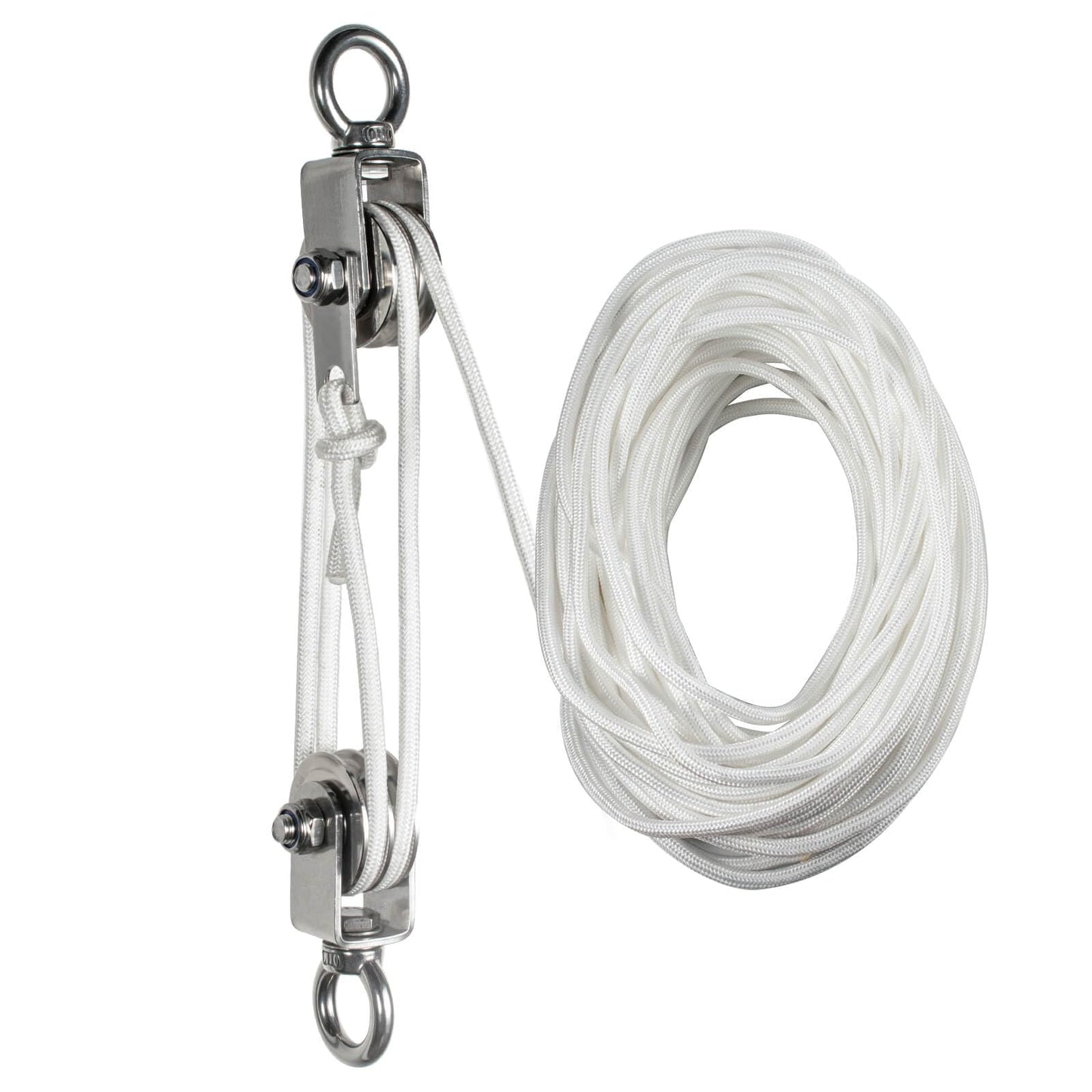 Hoist Pulley System Heavy Duty Stainless Steel, Snatch Swivel Block Double Pulley with 25m/8mm Rope, Bearing Inside, for Lifting, Kayak, Garage, Winch, Hunting, Loading 1100lb