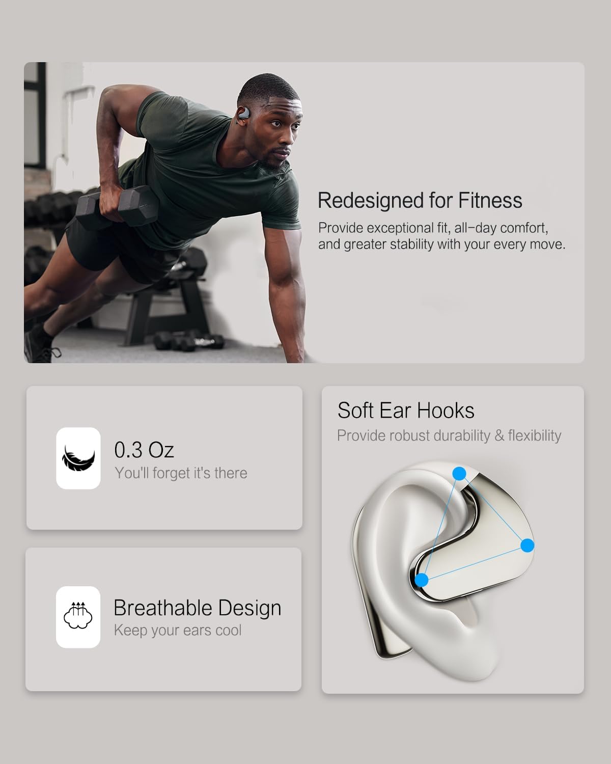 5.4 w/16.2mm 50H 3 IPX5, Open Ear Headphones, Dynamic Bass Boost Bluetooth Air Conduction Wireless Earbuds Large
