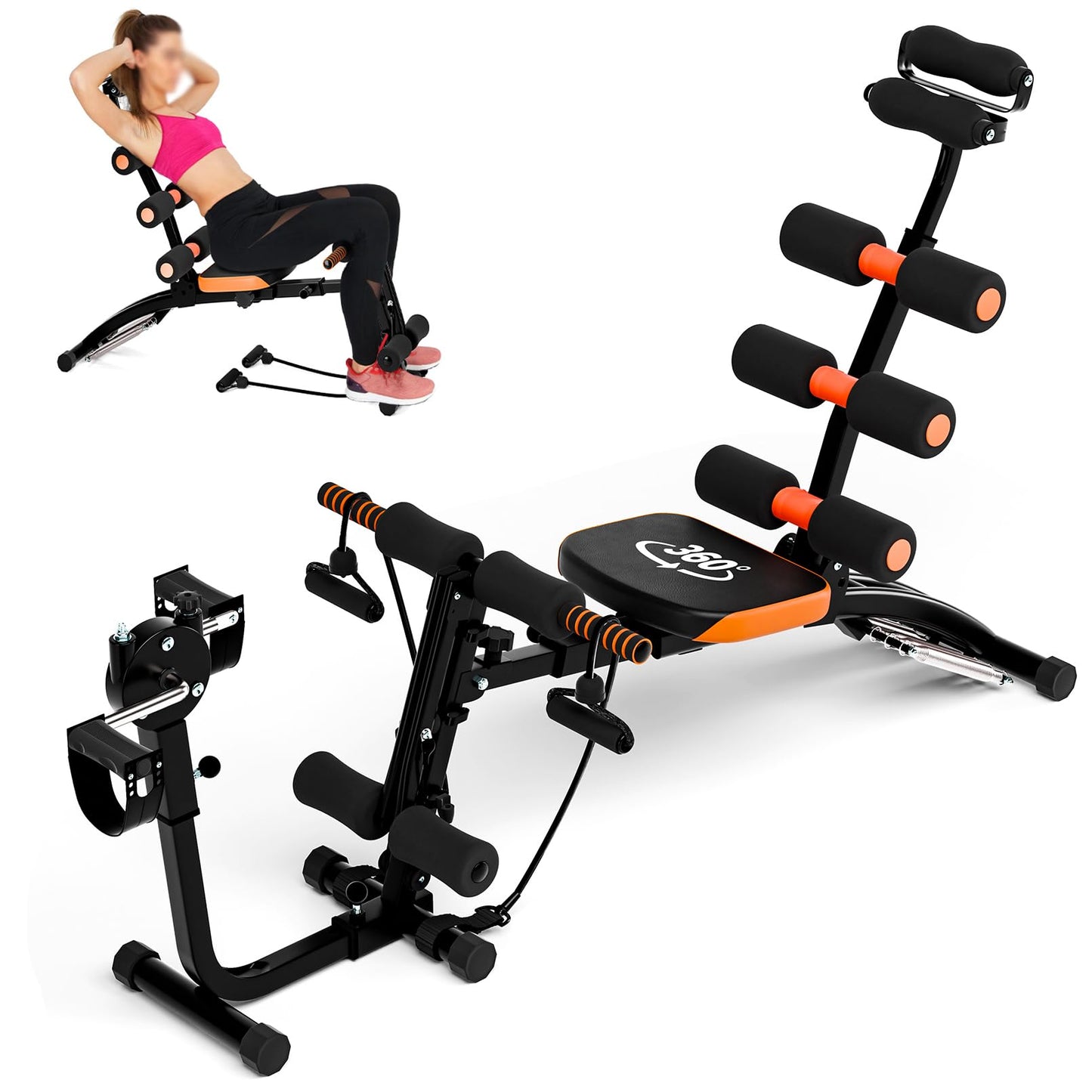 Multi-Functional 6 in 1 Adjustable Ab Trainer Waist Trainer, Abdominal Workout Bench for Home Gym, Ab Exercise Equipment for Total Body Workout (Black)
