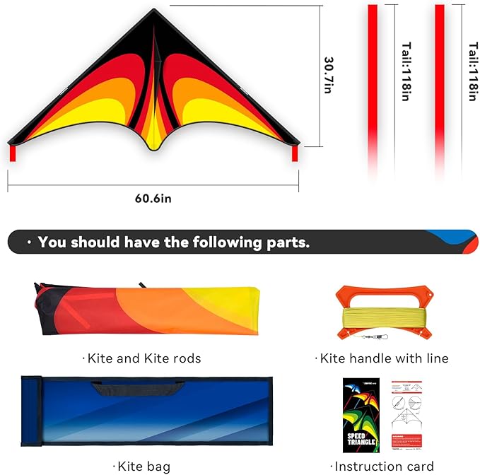Red Large Delta Kite Flying Toys for Kids & Adults Easy to Fly，Kites Handle Line Outdoor Sports Kite Nylon Professional Wind Kites